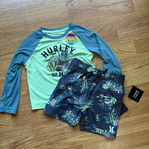 Hurley Kids long sleeve Rashguard Set and shorts size 2T lime color NWT